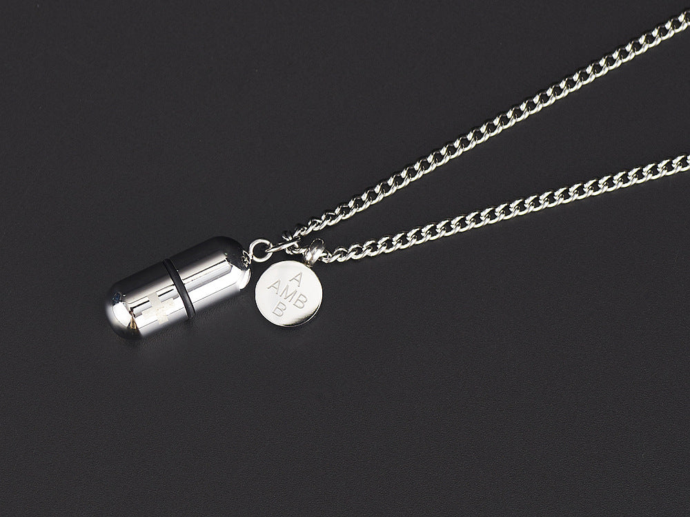 Rockyu メンズカプセルネックレス ピンクゴールド チタン製 防水 メモリアル仕様