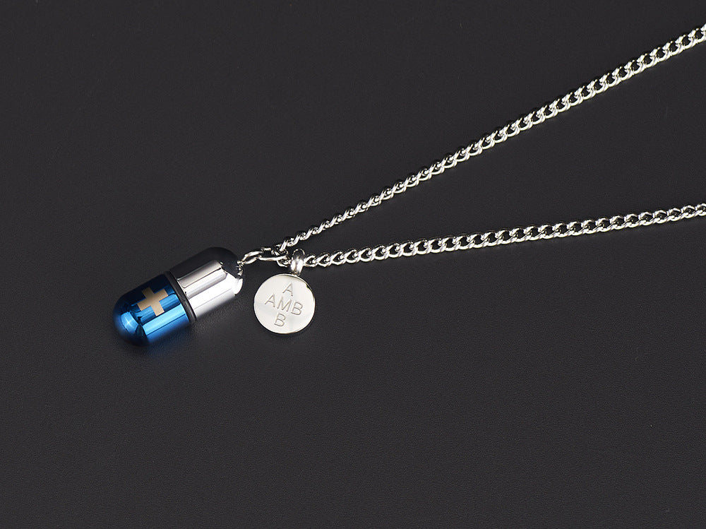 Rockyu メンズカプセルネックレス ピンクゴールド チタン製 防水 メモリアル仕様