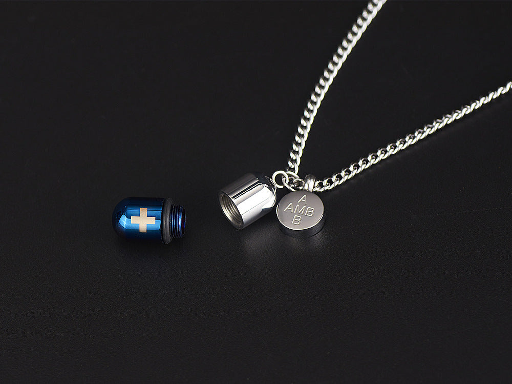 Rockyu メンズカプセルネックレス ピンクゴールド チタン製 防水 メモリアル仕様