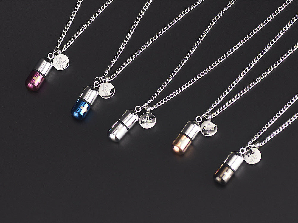 Rockyu メンズカプセルネックレス ピンクゴールド チタン製 防水 メモリアル仕様