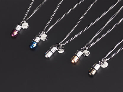 Rockyu メンズカプセルネックレス ピンクゴールド チタン製 防水 メモリアル仕様