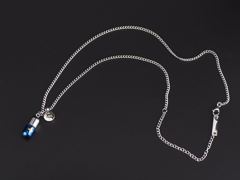 Rockyu メンズカプセルネックレス ピンクゴールド チタン製 防水 メモリアル仕様