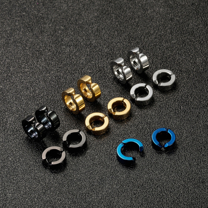 Rockyu フェイクピアス メンズ レディース フープ イヤーカフ ノンホール 黒 青 金 シルバー アレルギー対応