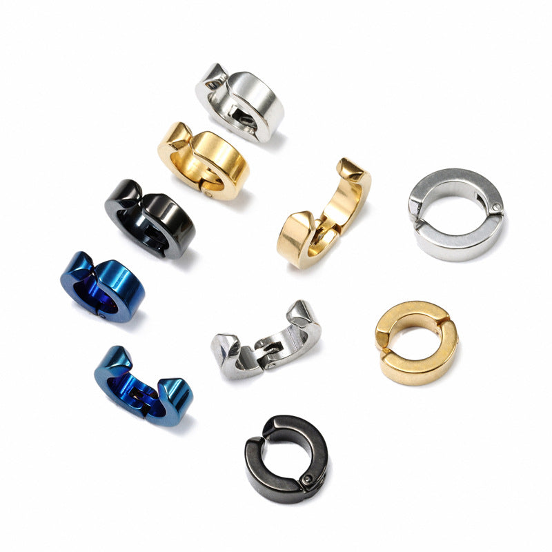 Rockyu フェイクピアス メンズ レディース フープ イヤーカフ ノンホール 黒 青 金 シルバー アレルギー対応