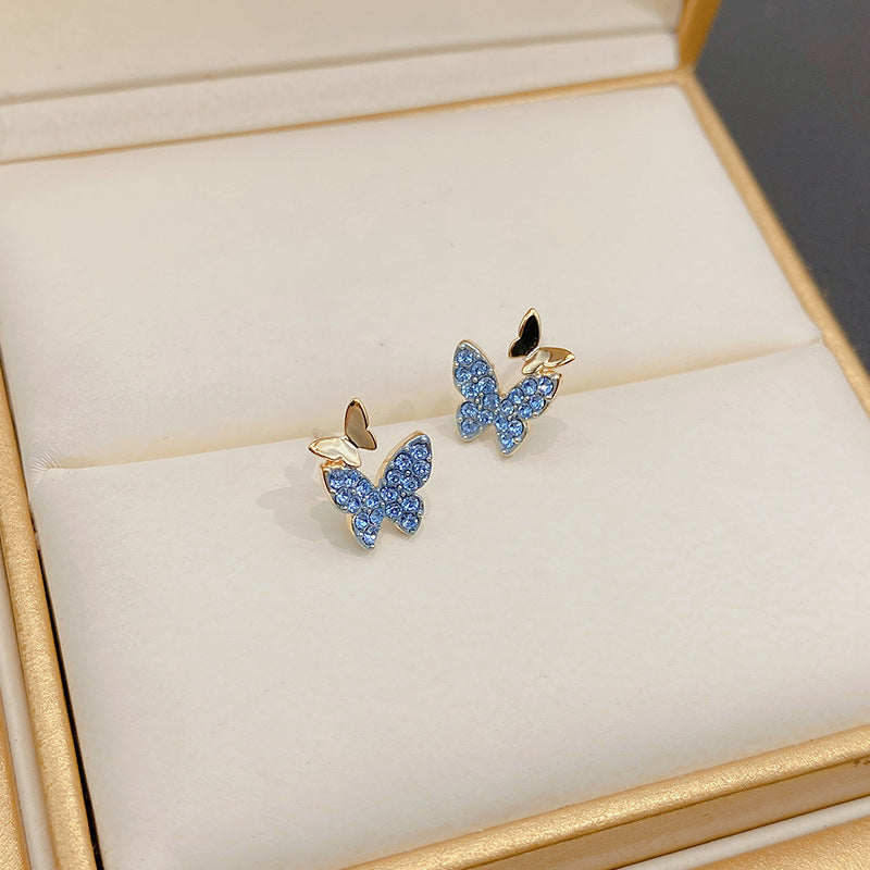 Rockyu バタフライピアス｜ジルコニア輝く小さめ蝶々デザイン レディーススタッド