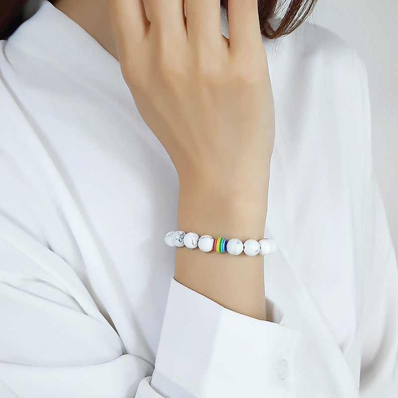 Rockyu ブレスレット メンズ レディース 天然石 パワーストーン 数珠 虹 レインボー ビーズ アクセサリー