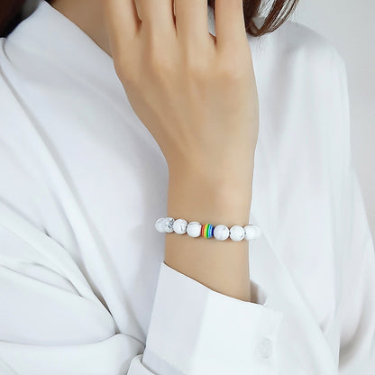 Rockyu ブレスレット メンズ レディース 天然石 パワーストーン 数珠 虹 レインボー ビーズ アクセサリー