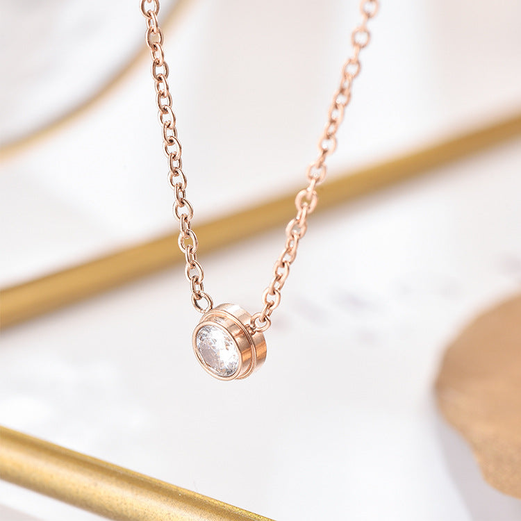 Rockyu ネックレス レディース S925 ピンクゴールド 小粒CZダイヤ シンプル エレガント ペンダント