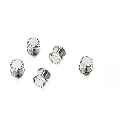 Rockyu カフスボタン メンズ 八角形 シルバー 白蝶貝 ステンレス カフスセット