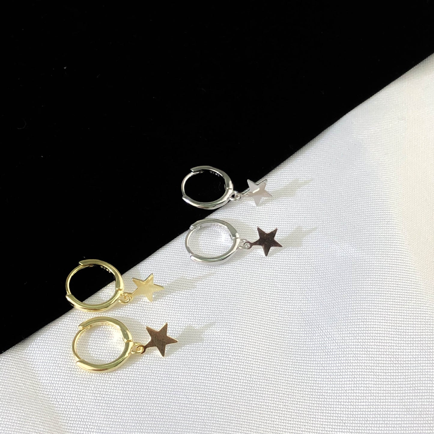 Rockyu 星モチーフ フープピアス レディース メンズ兼用 925純銀 ゆれるスターリング