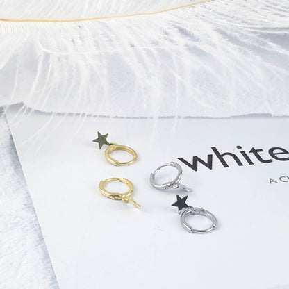 Rockyu 星モチーフ フープピアス レディース メンズ兼用 925純銀 ゆれるスターリング