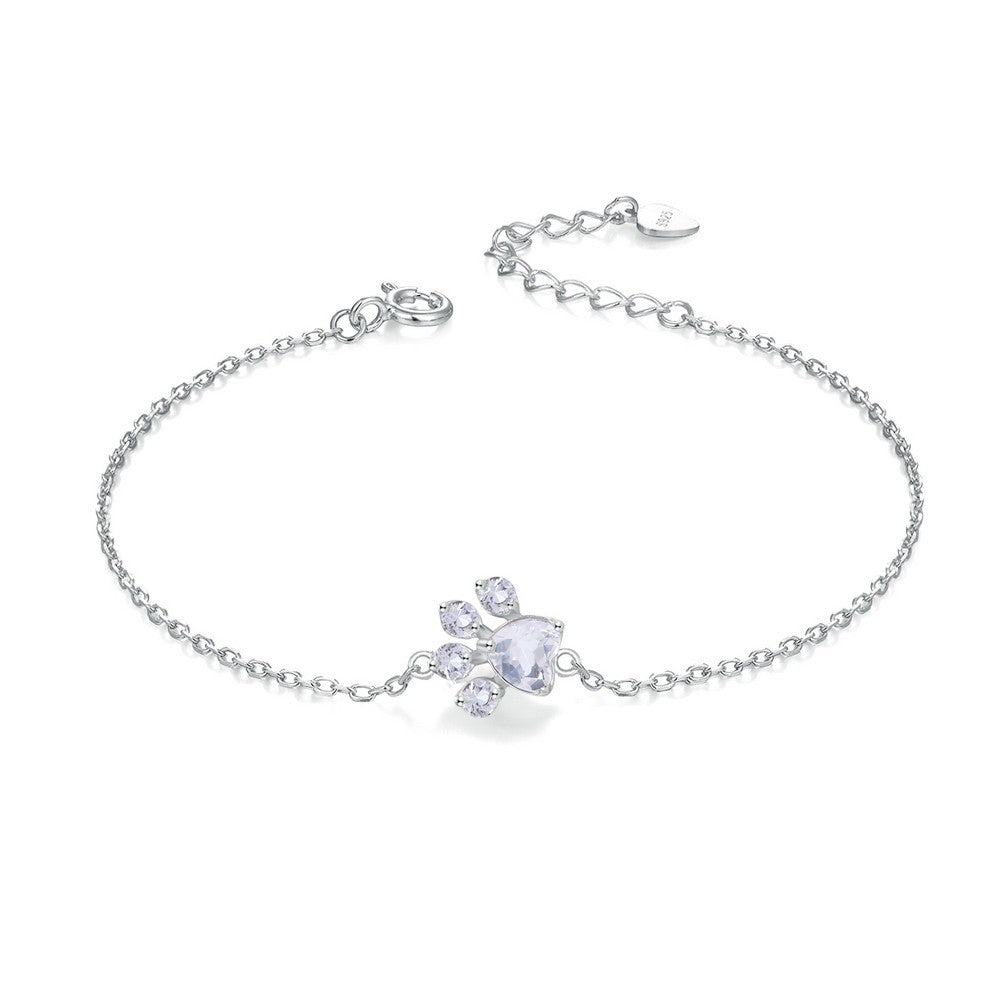 Rockyu シルバー925 天然クリスタル パウモチーフブレスレット レディース