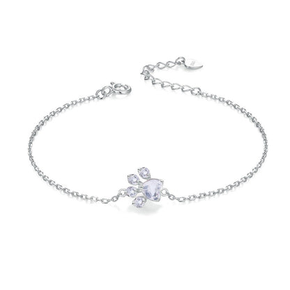 Rockyu シルバー925 天然クリスタル パウモチーフブレスレット レディース