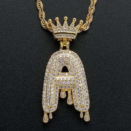 Rockyu ネックレス メンズ イニシャル A-Z 王冠モチーフ ゴールド ジルコニア ヒップホップ アクセサリー