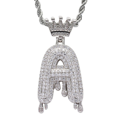 Rockyu ネックレス メンズ イニシャル A-Z 王冠モチーフ ゴールド ジルコニア ヒップホップ アクセサリー