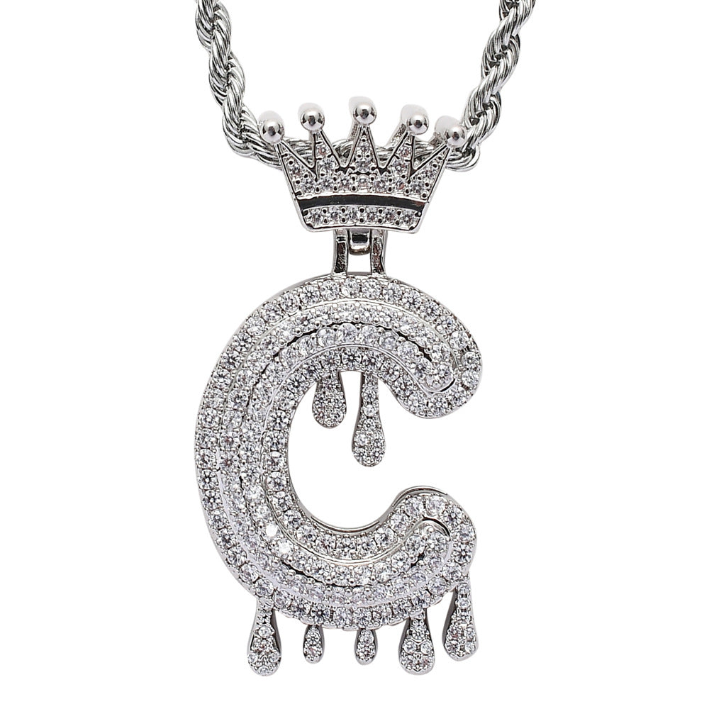 Rockyu ネックレス メンズ イニシャル A-Z 王冠モチーフ ゴールド ジルコニア ヒップホップ アクセサリー