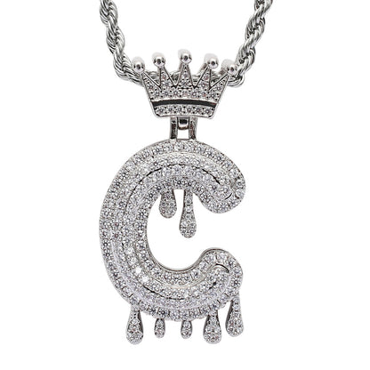 Rockyu ネックレス メンズ イニシャル A-Z 王冠モチーフ ゴールド ジルコニア ヒップホップ アクセサリー