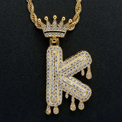 Rockyu ネックレス メンズ イニシャル A-Z 王冠モチーフ ゴールド ジルコニア ヒップホップ アクセサリー