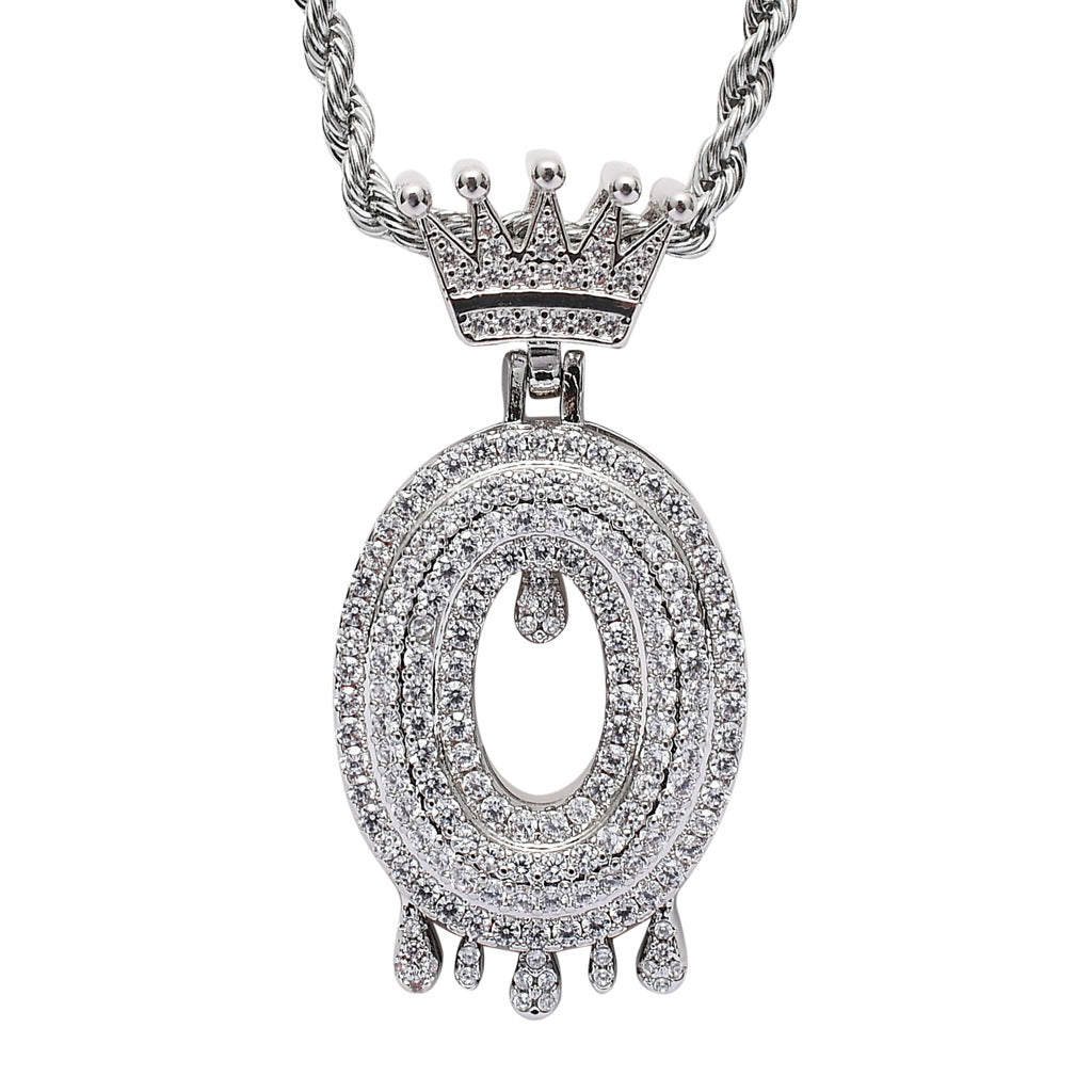 Rockyu ネックレス メンズ イニシャル A-Z 王冠モチーフ ゴールド ジルコニア ヒップホップ アクセサリー