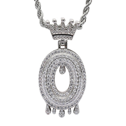 Rockyu ネックレス メンズ イニシャル A-Z 王冠モチーフ ゴールド ジルコニア ヒップホップ アクセサリー