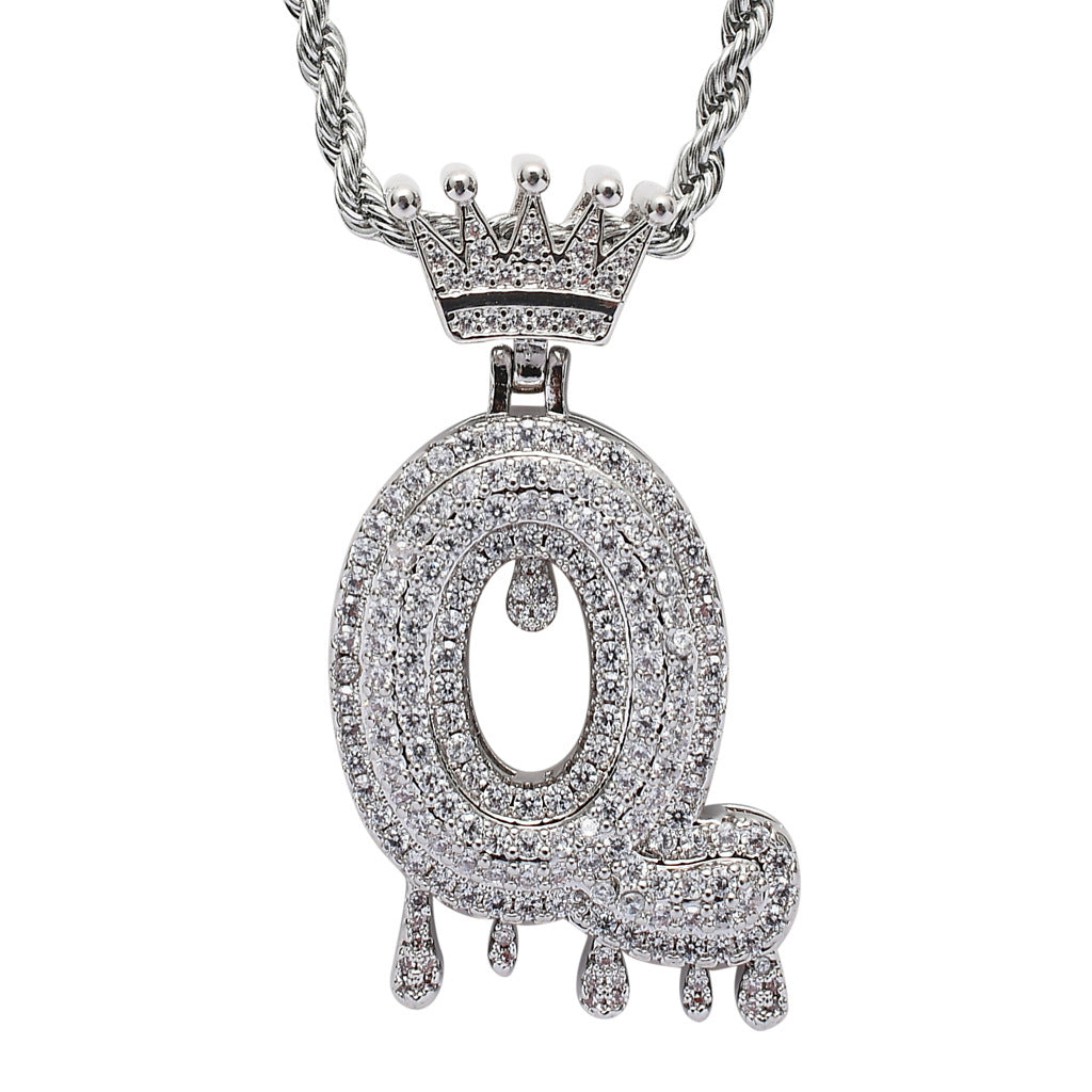 Rockyu ネックレス メンズ イニシャル A-Z 王冠モチーフ ゴールド ジルコニア ヒップホップ アクセサリー