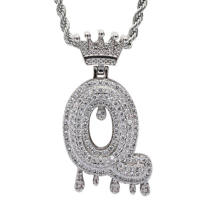 Rockyu ネックレス メンズ イニシャル A-Z 王冠モチーフ ゴールド ジルコニア ヒップホップ アクセサリー