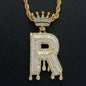 Rockyu ネックレス メンズ イニシャル A-Z 王冠モチーフ ゴールド ジルコニア ヒップホップ アクセサリー