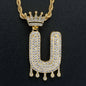 Rockyu ネックレス メンズ イニシャル A-Z 王冠モチーフ ゴールド ジルコニア ヒップホップ アクセサリー