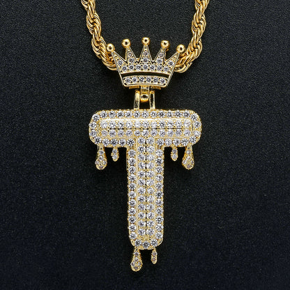 Rockyu ネックレス メンズ イニシャル A-Z 王冠モチーフ ゴールド ジルコニア ヒップホップ アクセサリー