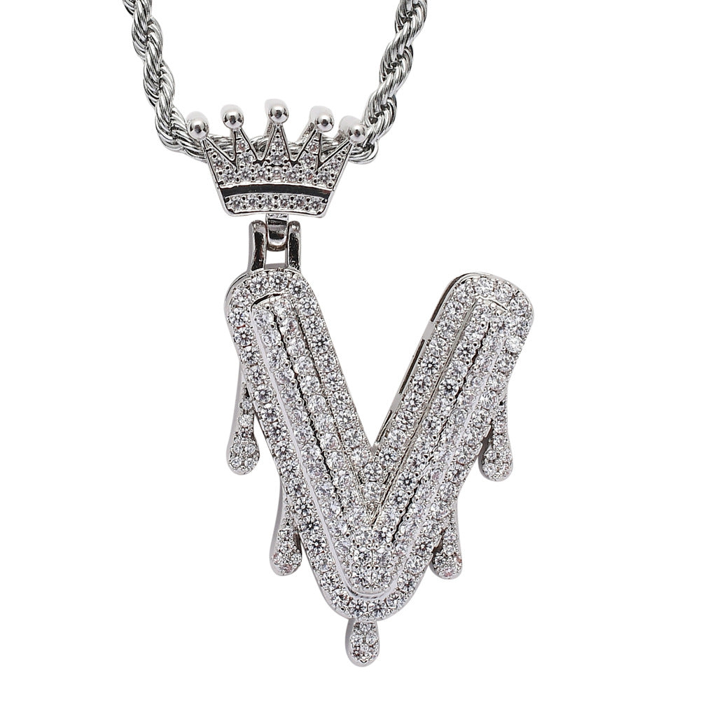 Rockyu ネックレス メンズ イニシャル A-Z 王冠モチーフ ゴールド ジルコニア ヒップホップ アクセサリー