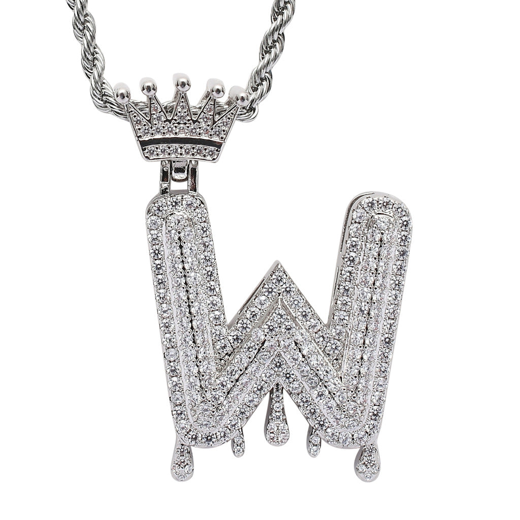 Rockyu ネックレス メンズ イニシャル A-Z 王冠モチーフ ゴールド ジルコニア ヒップホップ アクセサリー