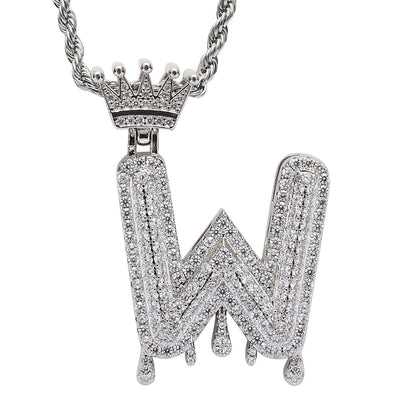 Rockyu ネックレス メンズ イニシャル A-Z 王冠モチーフ ゴールド ジルコニア ヒップホップ アクセサリー