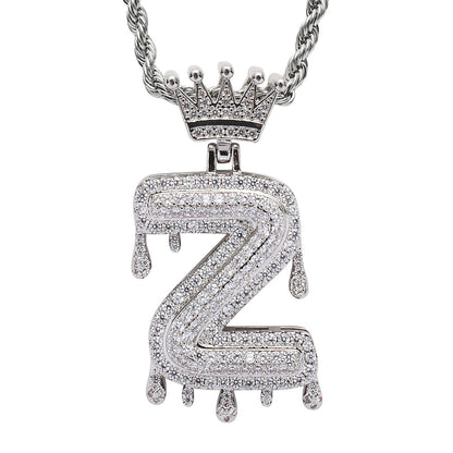 Rockyu ネックレス メンズ イニシャル A-Z 王冠モチーフ ゴールド ジルコニア ヒップホップ アクセサリー