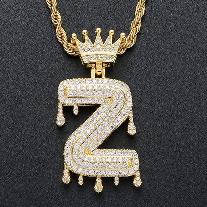 Rockyu ネックレス メンズ イニシャル A-Z 王冠モチーフ ゴールド ジルコニア ヒップホップ アクセサリー