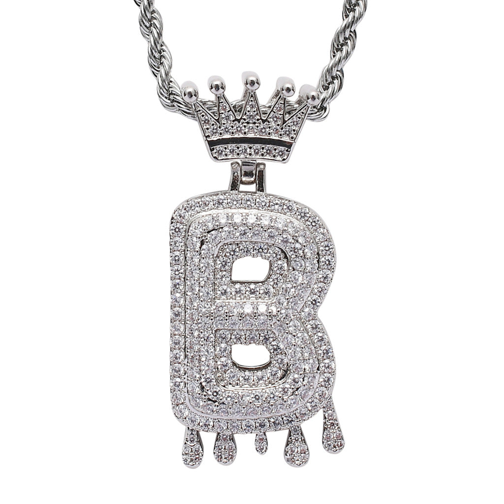 Rockyu ネックレス メンズ イニシャル A-Z 王冠モチーフ ゴールド ジルコニア ヒップホップ アクセサリー