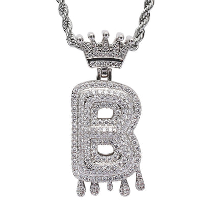 Rockyu ネックレス メンズ イニシャル A-Z 王冠モチーフ ゴールド ジルコニア ヒップホップ アクセサリー