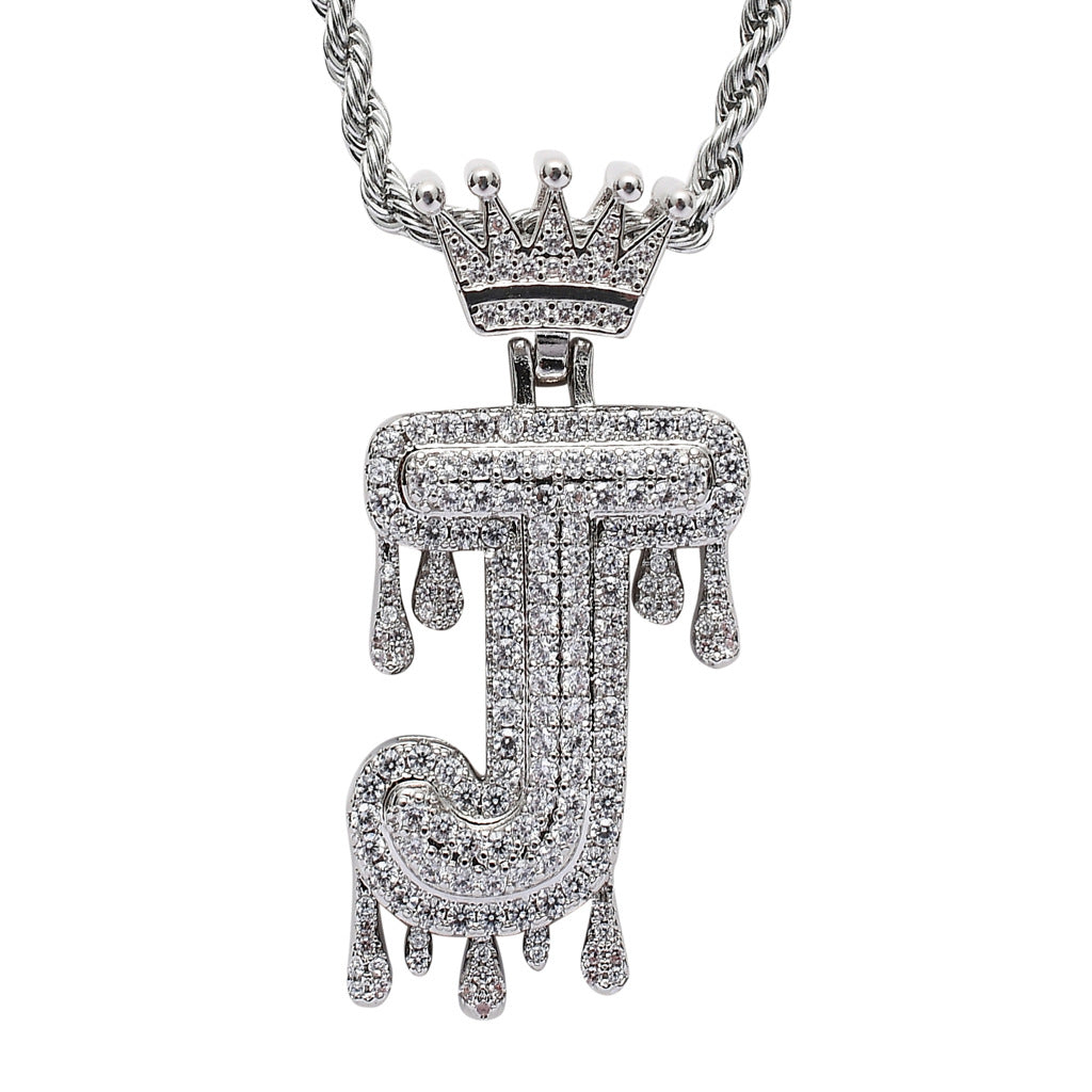 Rockyu ネックレス メンズ イニシャル A-Z 王冠モチーフ ゴールド ジルコニア ヒップホップ アクセサリー