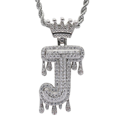 Rockyu ネックレス メンズ イニシャル A-Z 王冠モチーフ ゴールド ジルコニア ヒップホップ アクセサリー