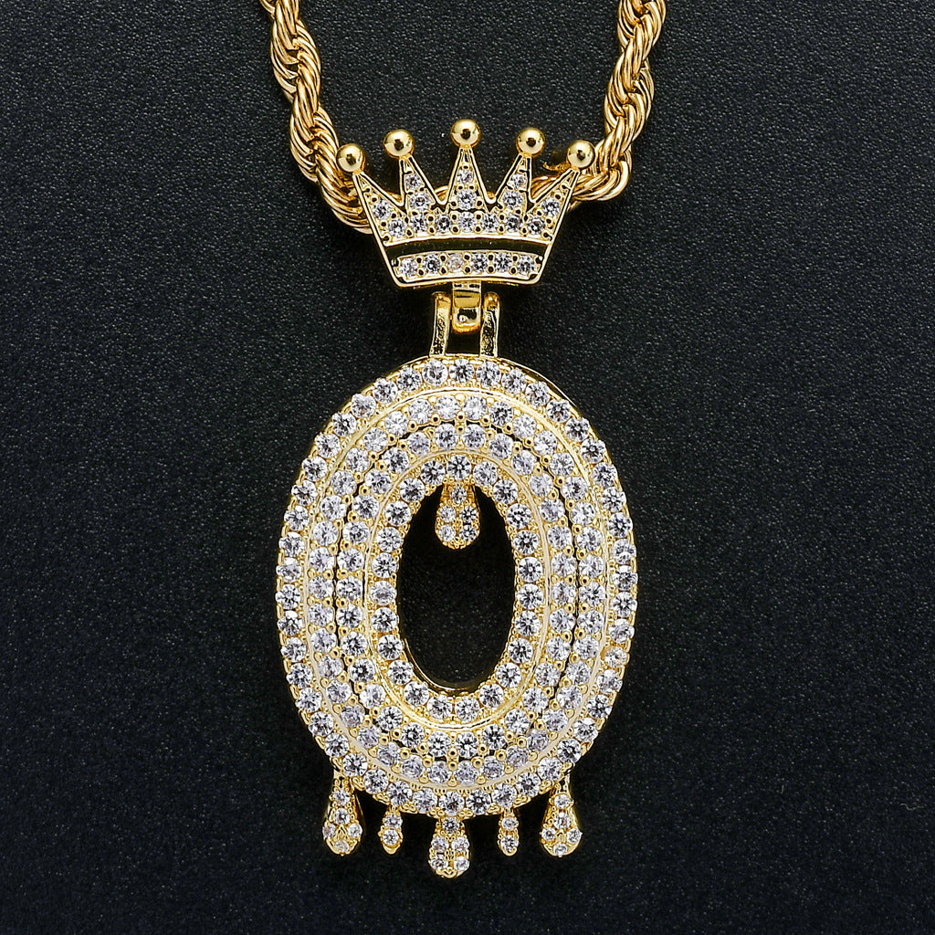 Rockyu ネックレス メンズ イニシャル A-Z 王冠モチーフ ゴールド ジルコニア ヒップホップ アクセサリー