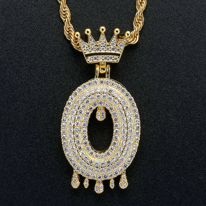 Rockyu ネックレス メンズ イニシャル A-Z 王冠モチーフ ゴールド ジルコニア ヒップホップ アクセサリー