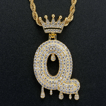 Rockyu ネックレス メンズ イニシャル A-Z 王冠モチーフ ゴールド ジルコニア ヒップホップ アクセサリー