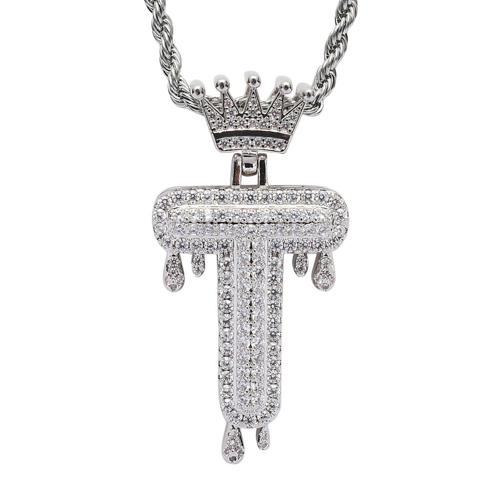 Rockyu ネックレス メンズ イニシャル A-Z 王冠モチーフ ゴールド ジルコニア ヒップホップ アクセサリー