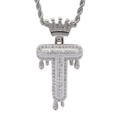 Rockyu ネックレス メンズ イニシャル A-Z 王冠モチーフ ゴールド ジルコニア ヒップホップ アクセサリー