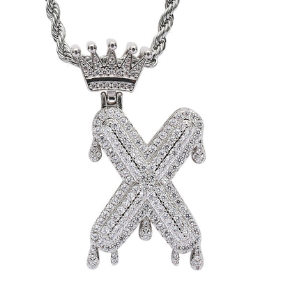 Rockyu ネックレス メンズ イニシャル A-Z 王冠モチーフ ゴールド ジルコニア ヒップホップ アクセサリー