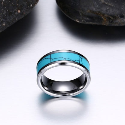 Rockyu タングステン 8mm ターコイズインレイリング メンズ レディース 幅広 ユニセックス
