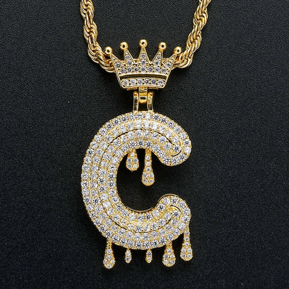 Rockyu ネックレス メンズ イニシャル A-Z 王冠モチーフ ゴールド ジルコニア ヒップホップ アクセサリー
