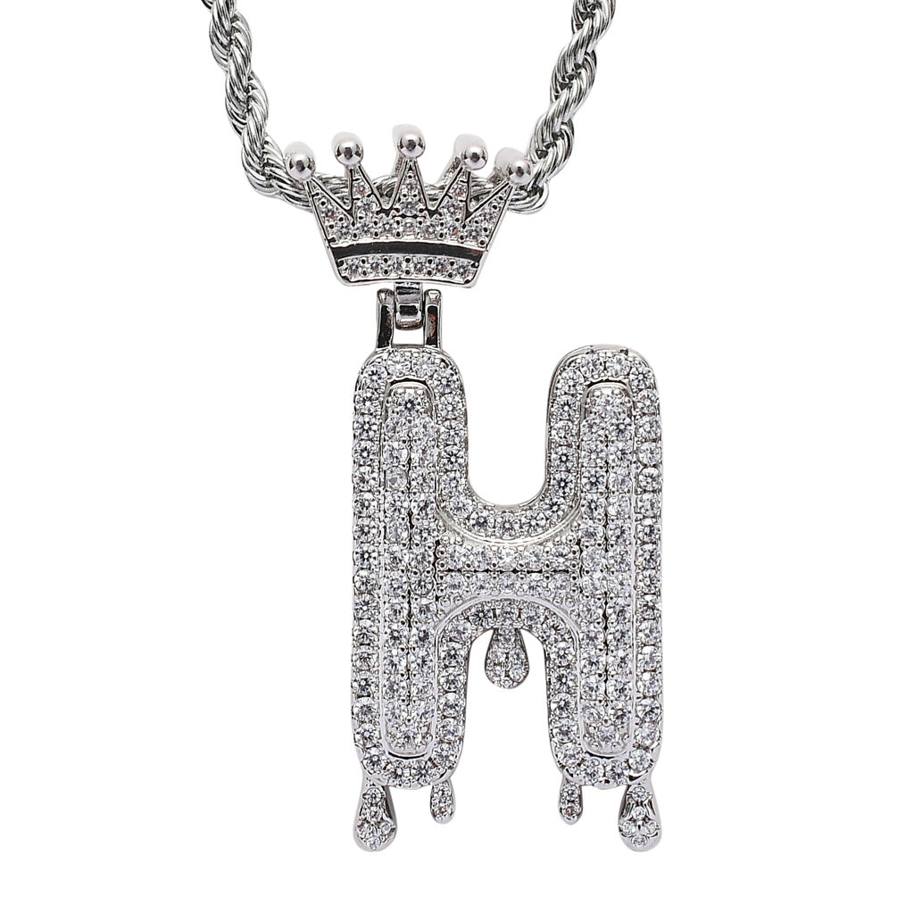 Rockyu ネックレス メンズ イニシャル A-Z 王冠モチーフ ゴールド ジルコニア ヒップホップ アクセサリー