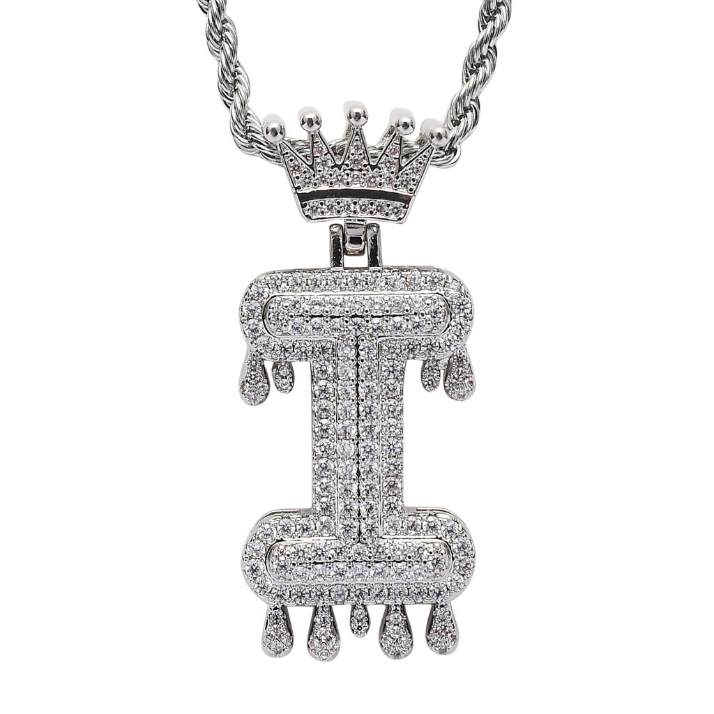 Rockyu ネックレス メンズ イニシャル A-Z 王冠モチーフ ゴールド ジルコニア ヒップホップ アクセサリー
