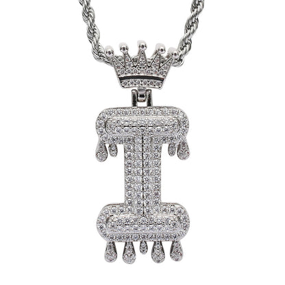 Rockyu ネックレス メンズ イニシャル A-Z 王冠モチーフ ゴールド ジルコニア ヒップホップ アクセサリー