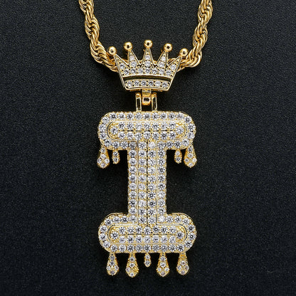 Rockyu ネックレス メンズ イニシャル A-Z 王冠モチーフ ゴールド ジルコニア ヒップホップ アクセサリー